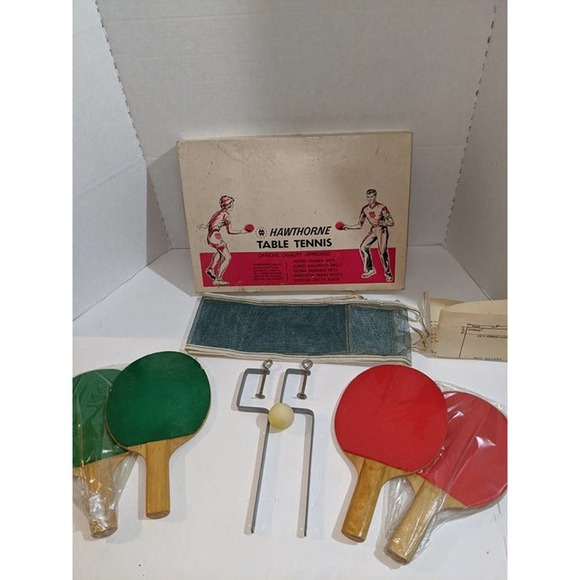 Vintage Hawthorne Official Table Tennis Set Montgomery Ward Ping Pong 60-4777 - Picture 1 of 12